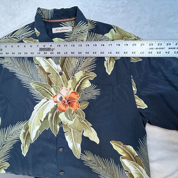 Tommy Bahama Mens Short Sleeve Hawaiian Silk Shirt Large Blue Tropical Floral - Picture 4 of 7